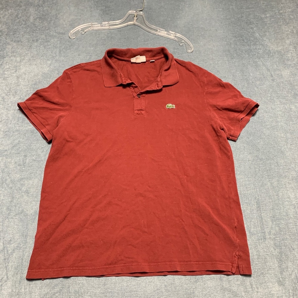 Lacoste Polo Shirt Mens 2XL Red Performance Logo Slim Fit Side Slit Golf Tennis